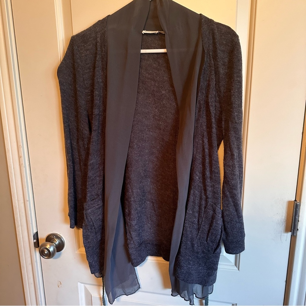 Bluebird Size L dark grey cardigan with sheer around edges